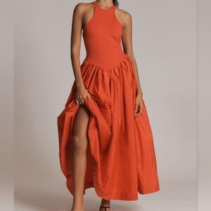 Anthropologie Maeve Sleeveless Crew-Neck Drop-Waist Maxi Dress red/orange BNWT